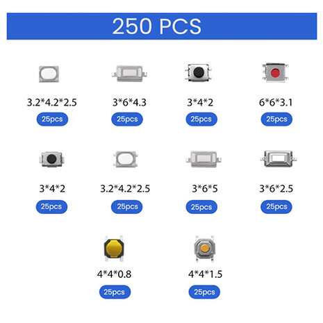 Microswitch  drukknop assortiment 250 stuks Microschakelaars 