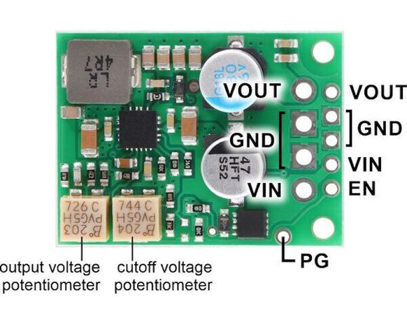 4.2-15V, 3.3A Fine-Adjust Step-Down Voltage Regulator w/ Adjustable Low-Voltage Cutoff D30V33MASCMA Pololu 4854