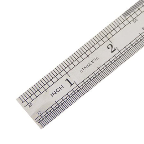 Liniaal 15cm metaal  Snijlat Inch en mm