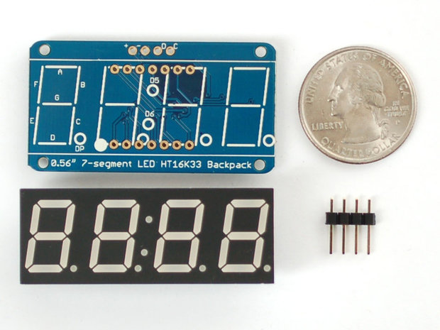 0.56 inch 4-Digit 7-Segment Display w/I2C Backpack Geel  adafruit 879