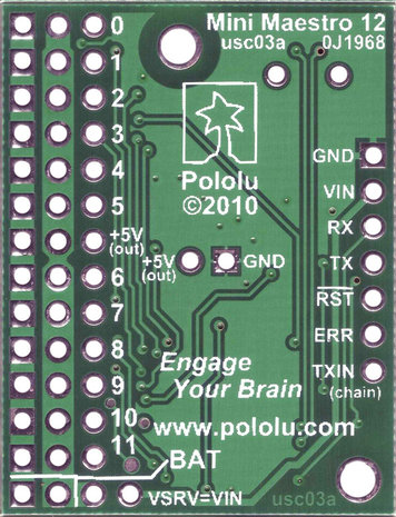 Mini Maestro 12-Channel USB Servo Controller Pololu 1353