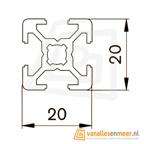 Aluminium T-sleuf Profiel 20x20 lengte 100cm