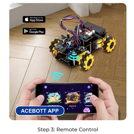 Smart Robotics Car Starter Kit ESP32  – Mecanumwielen, IR & App-besturing – ACEBOTT QD001 
