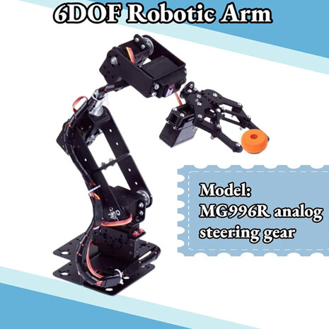 6DOF Aluminium Mechanische Robotarm Kit – MG996R Servo – DIY Robotic Arm Set