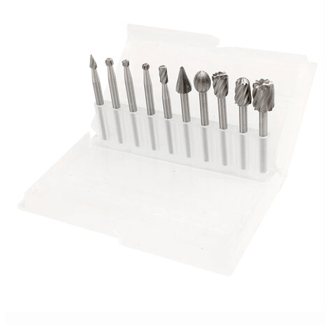 Freesset 10-delig – Mini Frezenset Ø 3 mm (⅛ inch) – Voor Houtbewerking & Multitool – Geschikt voor Dremel