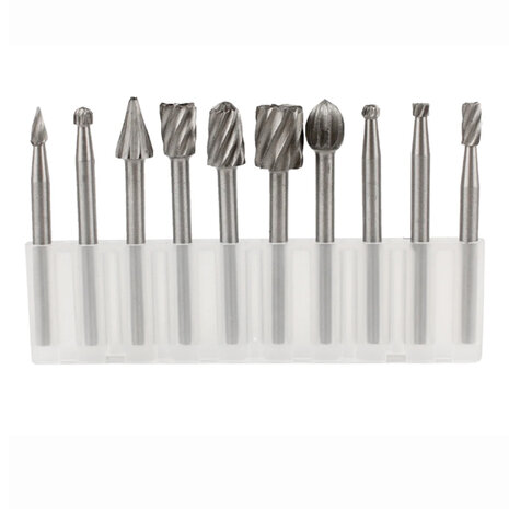 Freesset 10-delig – Mini Frezenset Ø 3 mm (⅛ inch) – Voor Houtbewerking & Multitool – Geschikt voor Dremel
