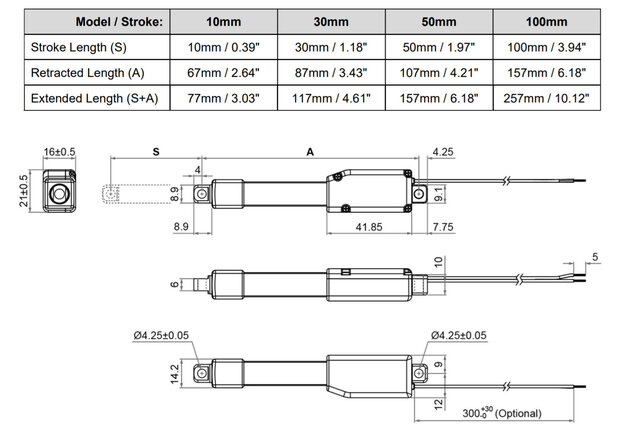 Pololu 4471 – Glideforce GF01‑122110‑1‑66 Micro Linear Actuator 100 mm, 12 V, 8,1 kgf, met eindschakelaars