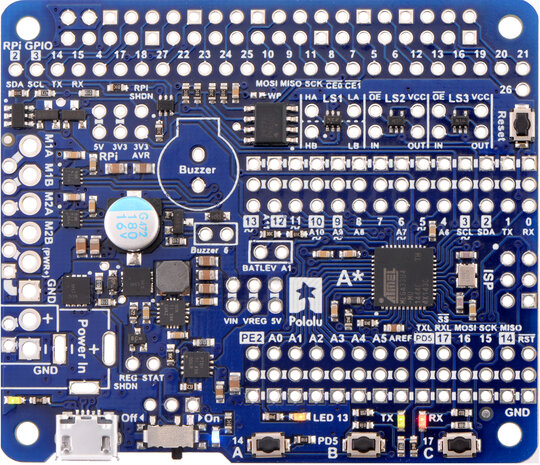 A‑Star 32U4 Robot Controller LV met Raspberry Pi Bridge (2,7‑11 V, 1,8 A per kanaal) Pololu 3117