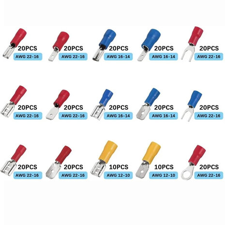280-delige Geïsoleerde Kabelschoen Assortimentsset – Rood, Blauw, Geel