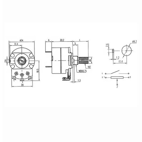 WH138-1 Rotary Potentiometer met Schakelaar – B100K – 6mm As