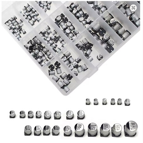 SMD Aluminium Elektrolytische Condensator Assortimentsset – 400 Stuks – 1µF t/m 1000µF – 24 