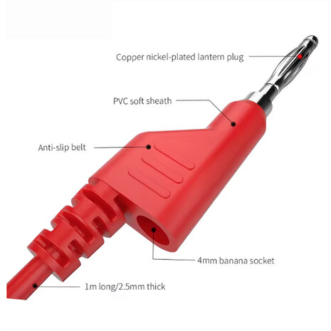 Banana Plug naar Krokodillenklem Kabelset – 5 kleuren – 1 meter – 5 stuks