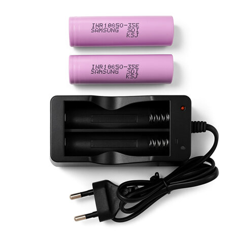 18650 Batterijlader voor twee batterijen – Inclusief 2x 18650 Batterij 3.7V 3500 mAh Buttontop