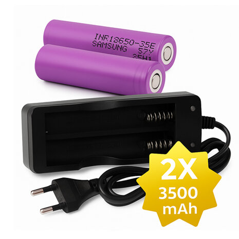 18650 Batterijlader voor twee batterijen – Inclusief 2x 18650 Batterij 3.7V 3500 mAh Buttontop