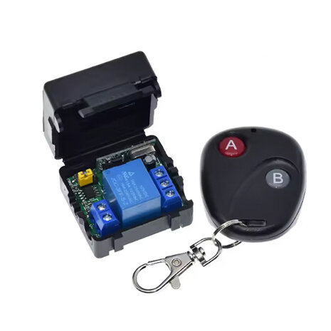 Draadloze Relaismodule met Afstandsbediening – 12V, 1 Kanaal, 433MHz RF (2 knoppen) met batterij