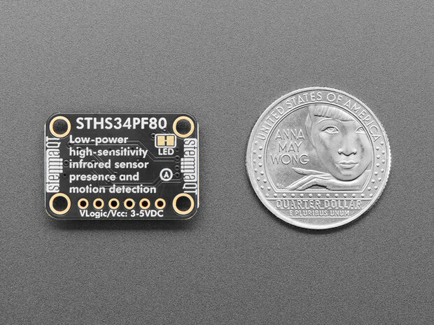 Compacte lensloze IR-aanwezigheids- en bewegingssensor met I²C-interface, geschikt voor STEMMA QT / Qwiic-kabels.