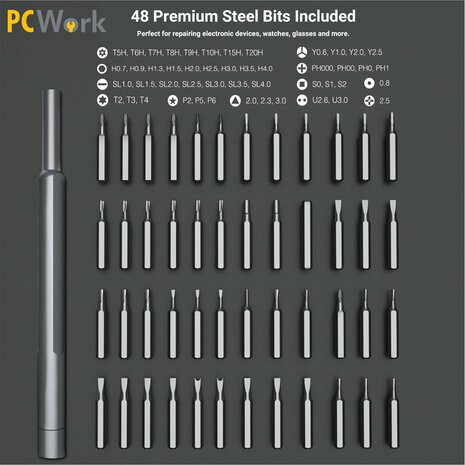 PCW08B Premium Precision Tool Set &ndash; 48-delig &ndash; PCWork - Mini-Schroevendraaierset