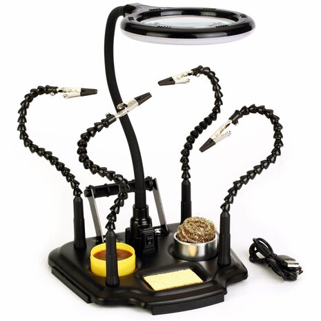 ZD-11M 3 derde hand met printplaat houder en LED vergrootlamp 5 dioptrie USB C - 4 Armen