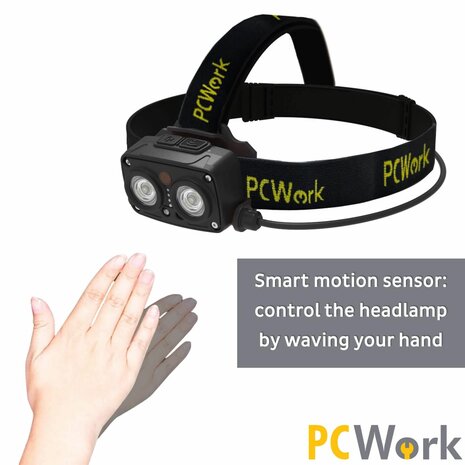 PCW12G LED hoofdlamp outdoor 720 lumen oplaadbaar met bewegingssensor en rode stand spatwaterdicht