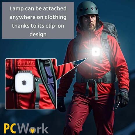 PCW12E LED clip hoofdlamp 200 lumen oplaadbaar USB C met clip en hoofdband IPX4 rood groen knipper