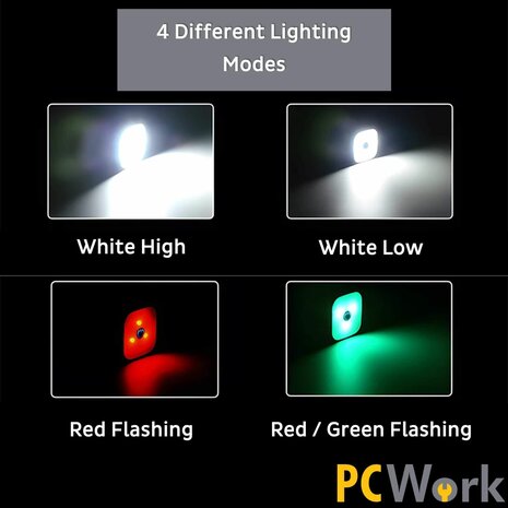 PCW12E LED clip hoofdlamp 200 lumen oplaadbaar USB C met clip en hoofdband IPX4 rood groen knipper