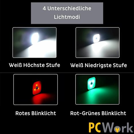 PCW12E LED clip hoofdlamp 200 lumen oplaadbaar USB C met clip en hoofdband IPX4 rood groen knipper