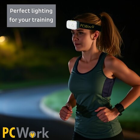PCW12C LED hoofdlamp 380 lumen USB C oplaadbaar met warm wit koud wit focus en flood IPX4