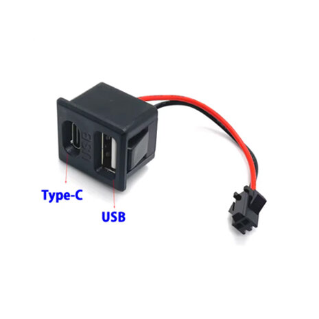 USB inbouwpaneel USB A en USB C 5 V voeding zwart power only