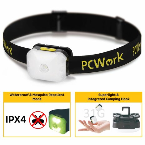 PCW12B LED Outdoor Hoofdlamp Oplaadbaar 200 Lumen USB C IPX4