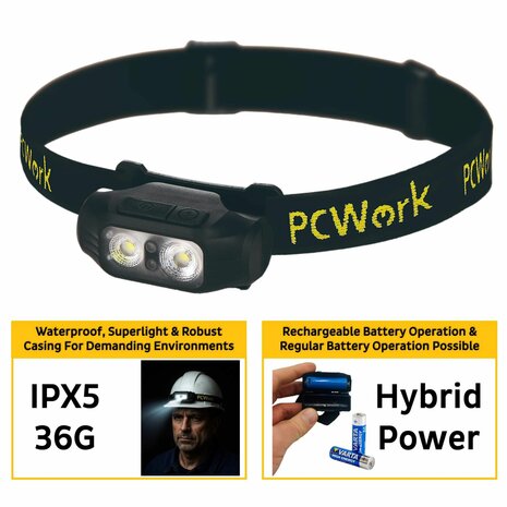PCW12A LED Hoofdlamp Hybride Oplaadbaar 200 Lumen USB C IPX5