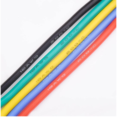 18AWG Flexibele Siliconen Draden &ndash; Vertinde Koperdraad, 5 Kleuren (5m per kleur)