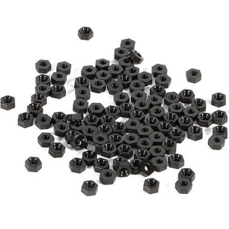 Nylon zeskantmoer M3 zwart 50 stuks