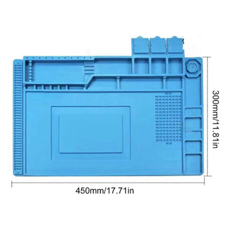 Siliconen soldeermat 300 x 450 mm met magnetische vakken en opbergvakken voor elektronica reparatie