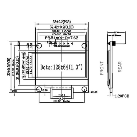 OLED 1.3 inch I2C display 128x64 4 pin wit op zwart voor Arduino en microcontrollers