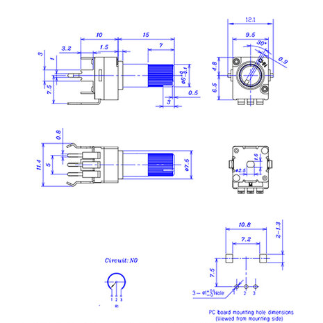 TAYDA A500K Ohm Logaritmische Potentiometer Clear Spline Shaft PCB Mount
