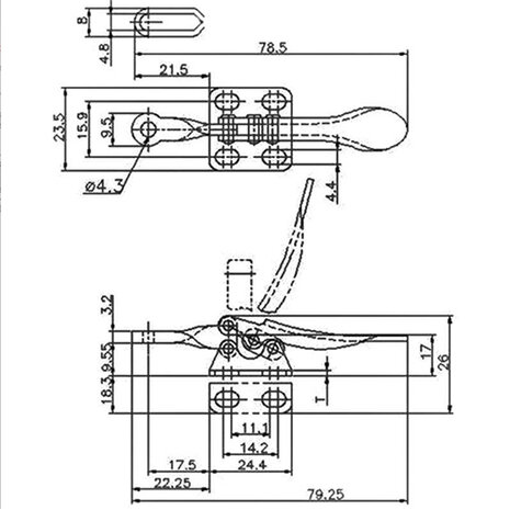 Snelspanklem GH-201-A 27kg cnc Horizontaal Toggle Clamp met Verstelbare Drukbout