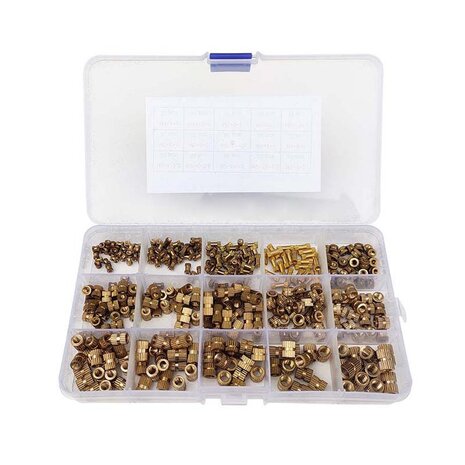Messing Insert Moeren Set 360-delig M2 M3 M4 M5 &ndash; Brass Knurl Nuts in Opbergdoos