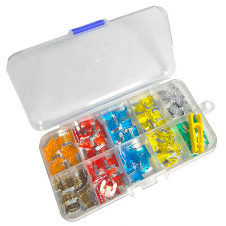 Low Profile Mini Zekering Assortiment 100 stuks &ndash; Auto Motor Scooter Zekeringen in Opbergbox