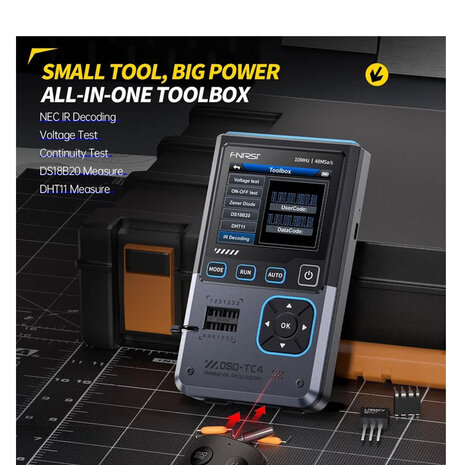 FNIRSI DSO-TC4 3-in-1 Digitale Oscilloscoop, Transistortester en Signaalgenerator