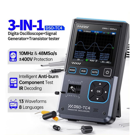 FNIRSI DSO-TC4 3-in-1 Digitale Oscilloscoop, Transistortester en Signaalgenerator