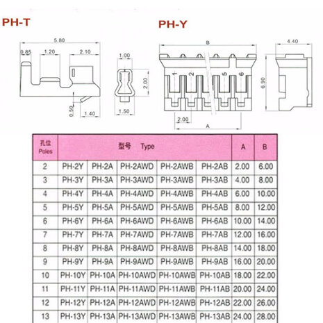 PH2.0 3-polige Female Connector Set 10 stuks met 30 Krimpcontacten
