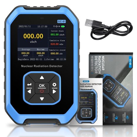 FNIRSI GC-01 Stralingsmeter Geigerteller Nucleaire Stralingsdetector met LCD en Alarm kleur Blauw