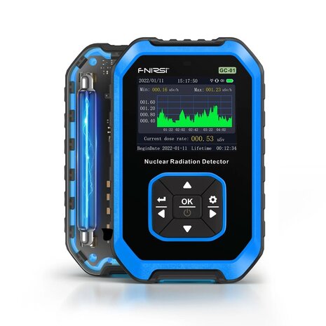 FNIRSI GC-01 Stralingsmeter Geigerteller Nucleaire Stralingsdetector met LCD en Alarm kleur Blauw