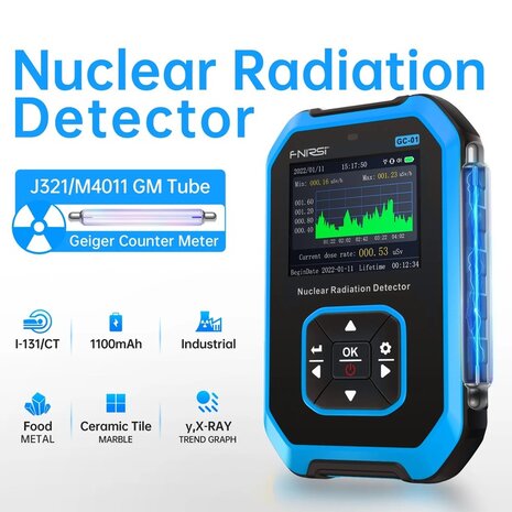 FNIRSI GC-01 Stralingsmeter Geigerteller Nucleaire Stralingsdetector met LCD en Alarm kleur Blauw