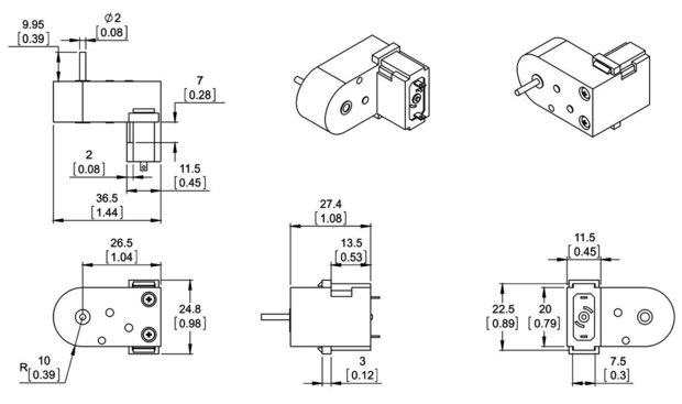 120:1 Mini Plastic Gearmotor, Offset 2mm Spline Output Pololu 1122