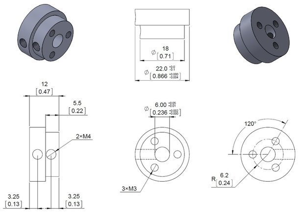 Aluminum Scooter Wheel Adapter for 6mm Shaft  Pololu 2674