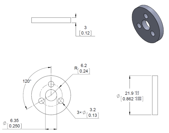 Aluminum Scooter Wheel Adapter for 6mm Shaft  Pololu 2674