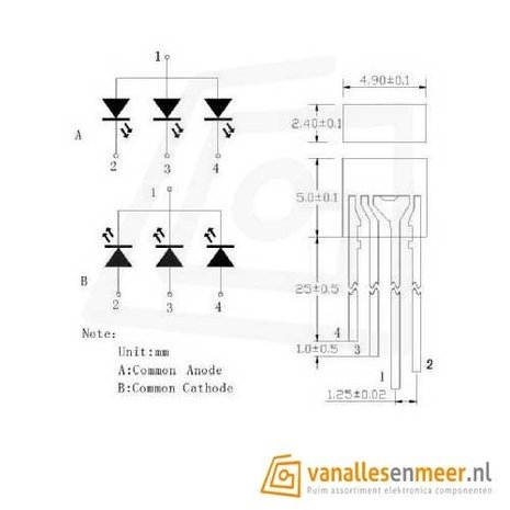 2mmx5mm led RGB rechthoek diffuus C.C.