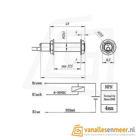 LJ12A3-4-Z/BX Nabijheids sensor 4mm N/O NPN 