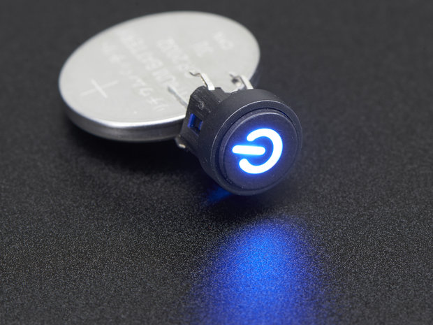 Mini Illuminated Momentary Pushbutton - Blue Power Symbol Adafruit 3105